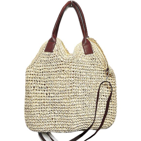 Fame Straw Braided Faux Leather Strap Shoulder Bag - Picture 3 of 10